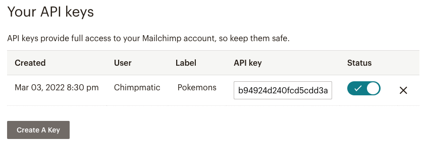 Mailchimp API Key List