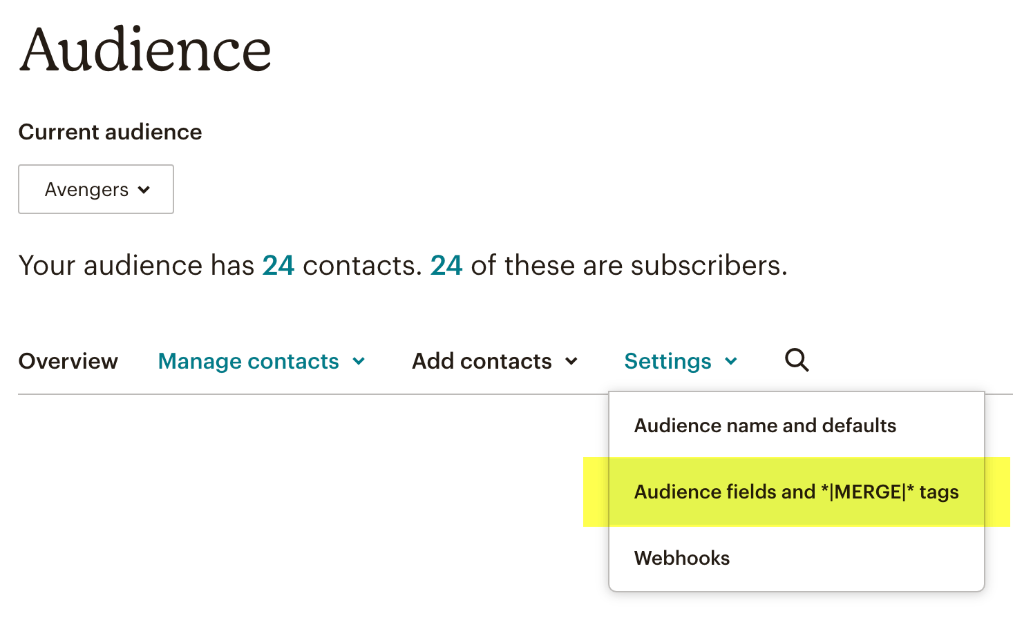 Find Mailchimp audience fields and merge tags